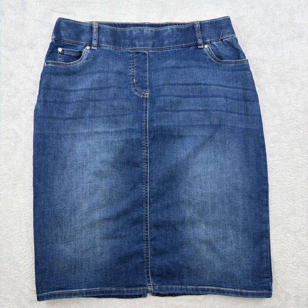 Alfred Dunner Y2K 90s vintage Cotton blend Midi length Denim skirt sz 8P pockets